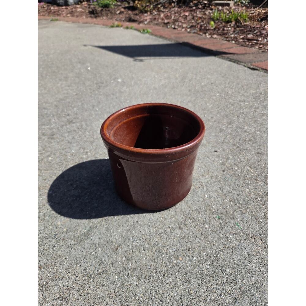 Butter Crock Brown Glaze Pottery Signed Jaxton on bottom Mini pot Vintage